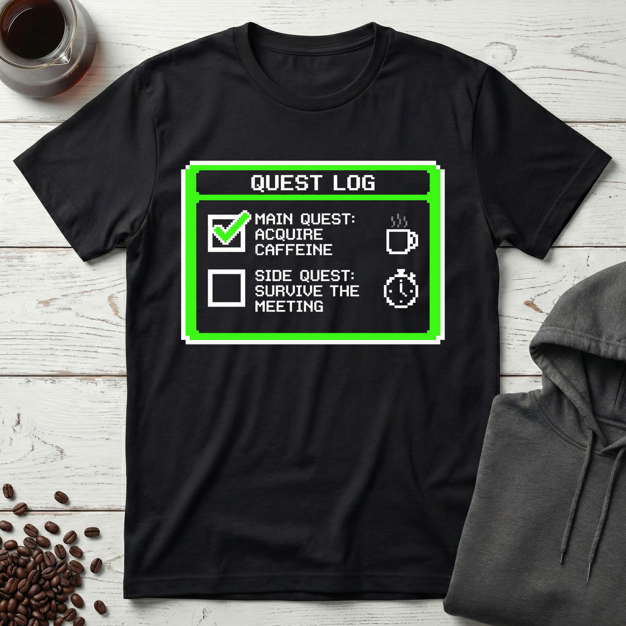 Quest Log Main Quest Acquire Caffeine Gaming T-Shirt