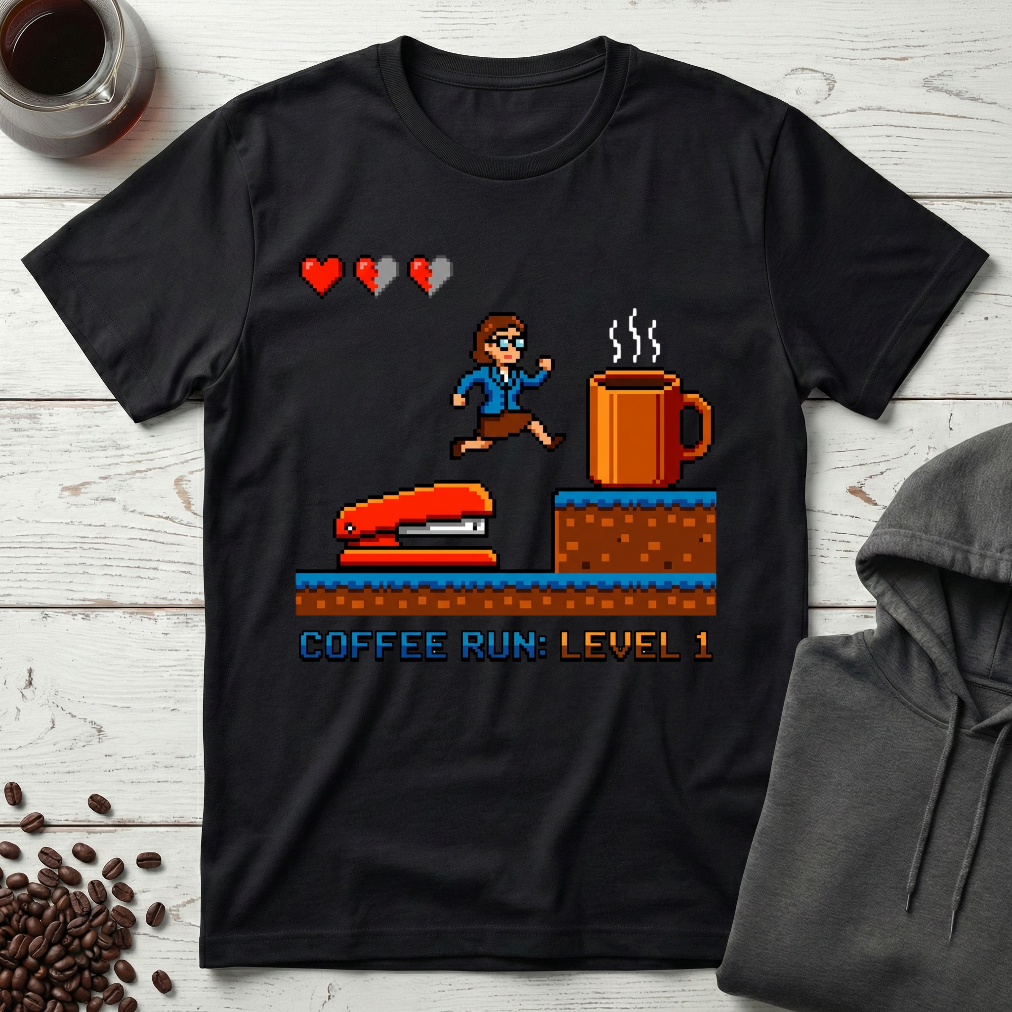 Morning Coffee Quest Arcade T-Shirt
