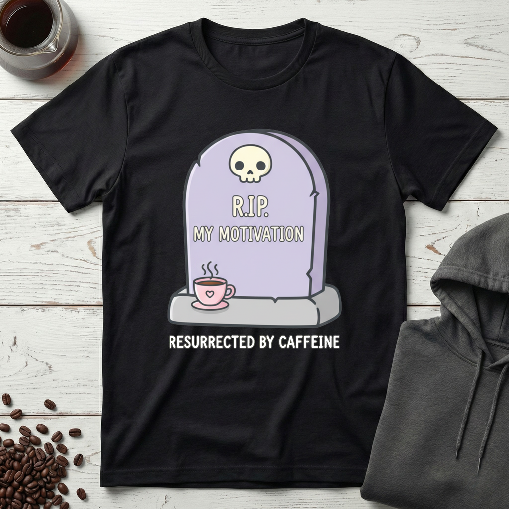 RIP My Motivation Resurrected by Caffeine T-Shirt