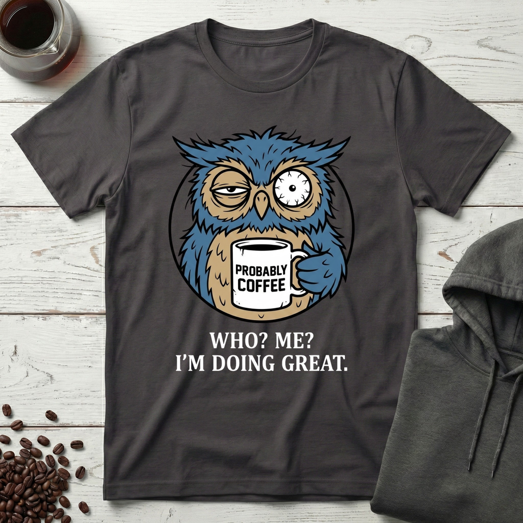Who Me I'm Doing Great Probably Coffee Owl T-Shirt