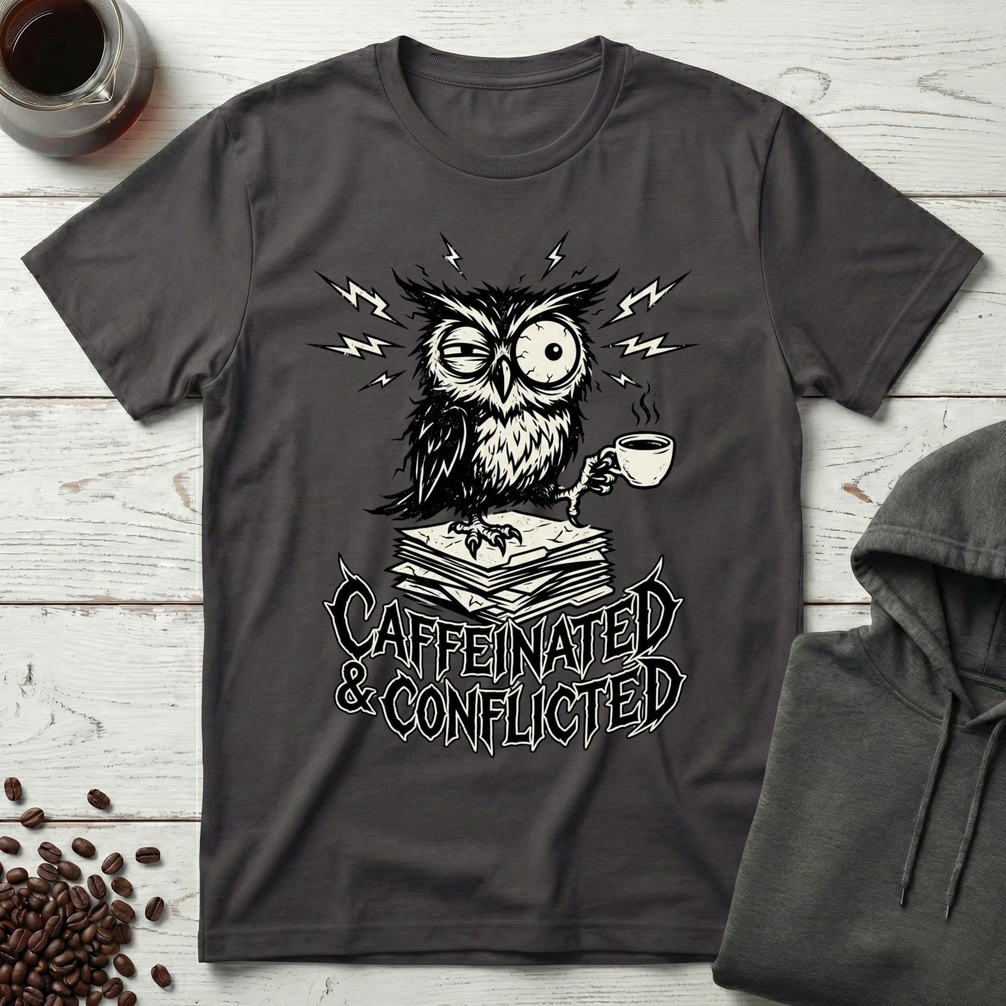 Caffeinated and Conflicted Owl T-Shirt