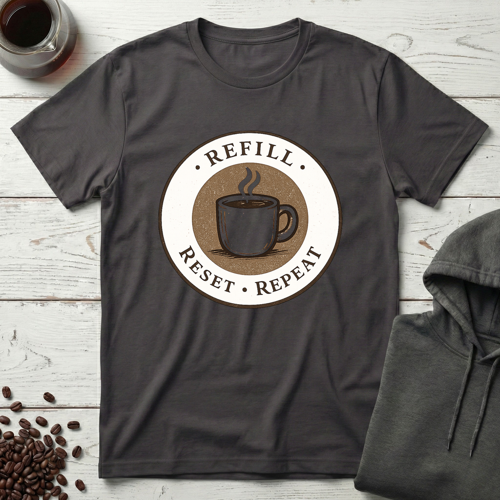 Refill Reset Repeat Coffee Cycle Badge T-Shirt