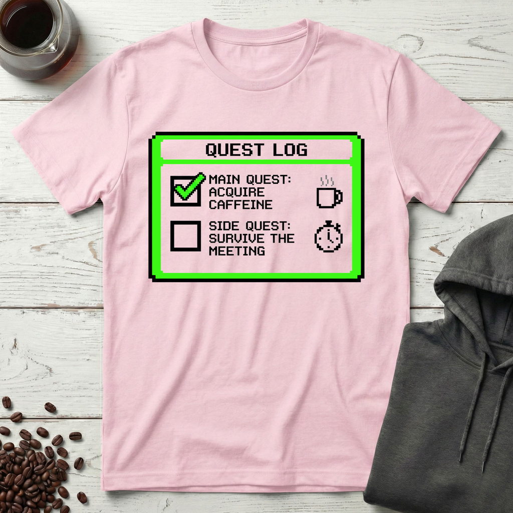 Quest Log Main Quest Acquire Caffeine Gaming T-Shirt