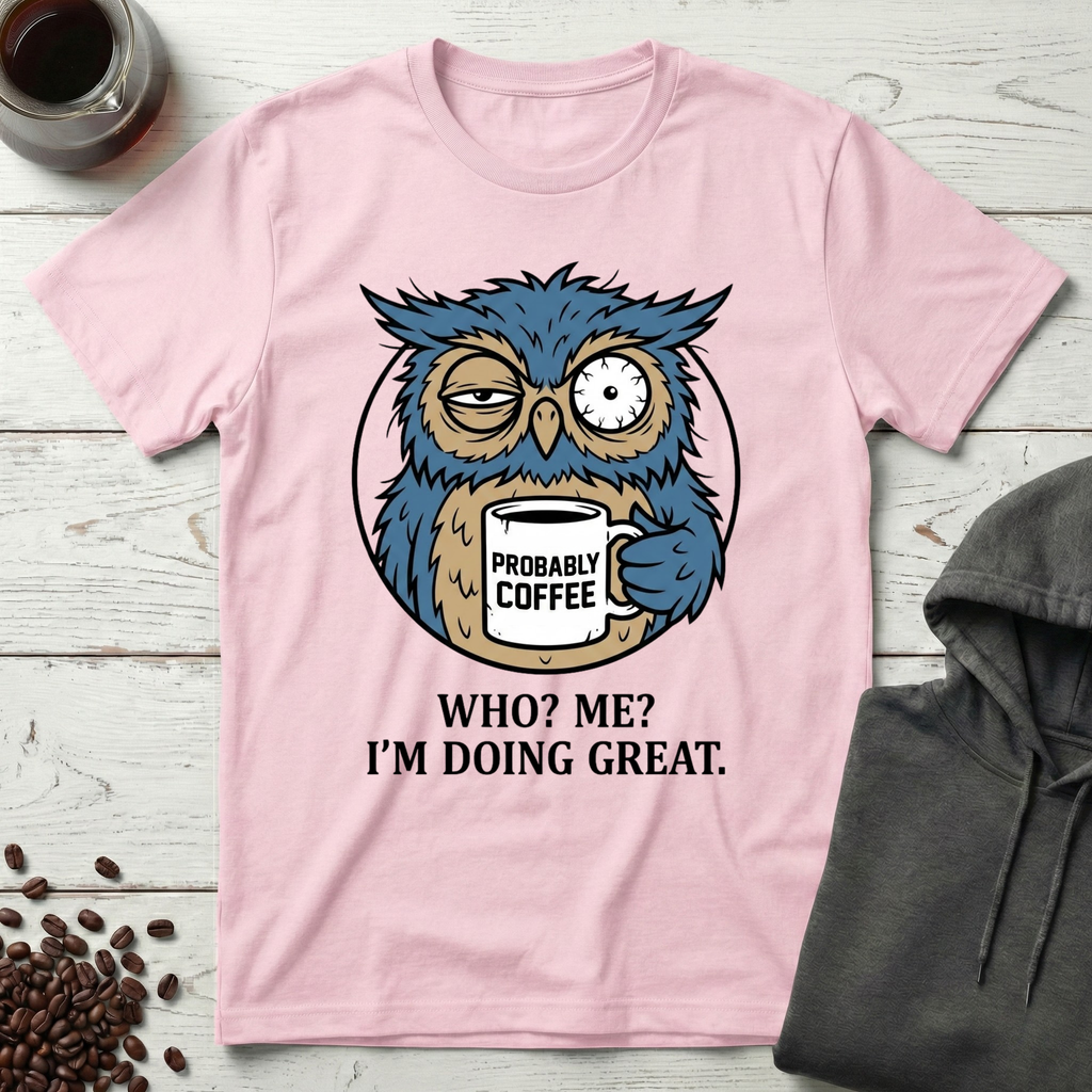 Who Me I'm Doing Great Probably Coffee Owl T-Shirt