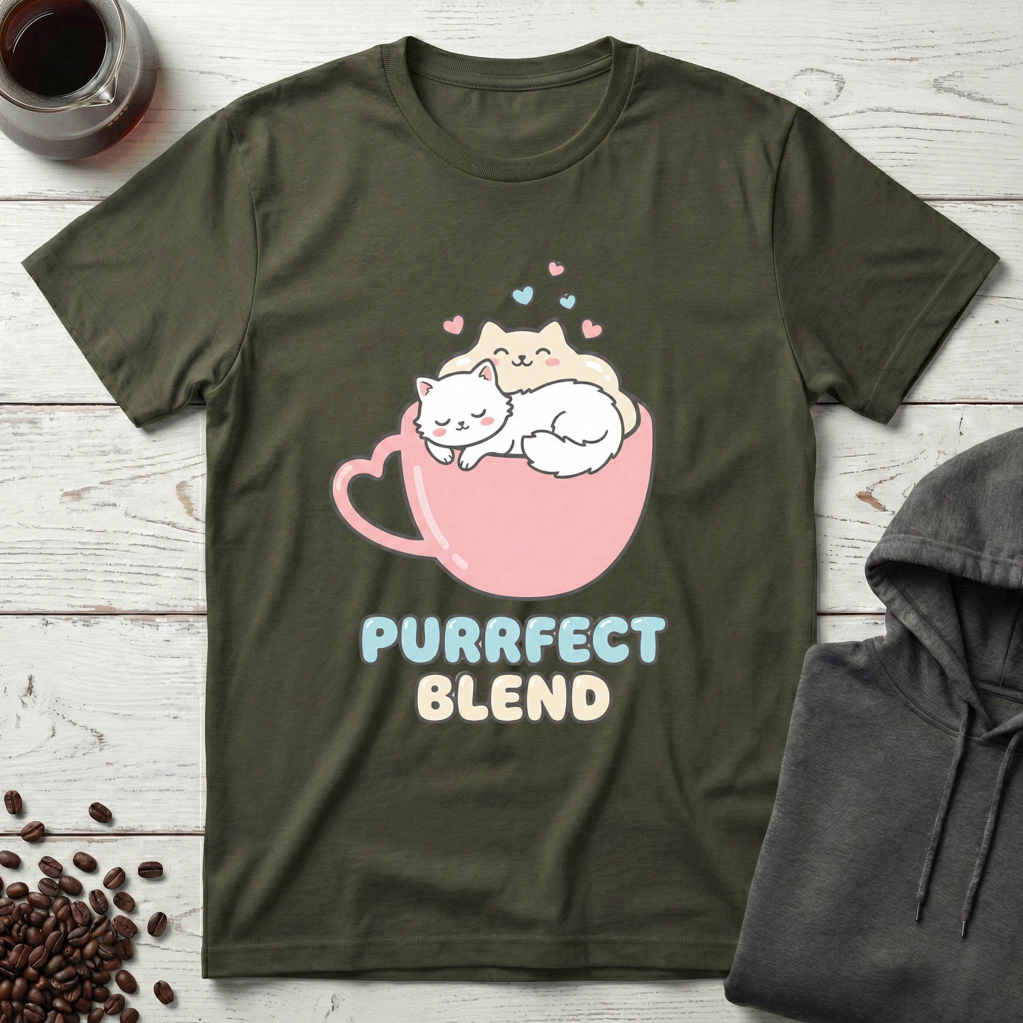 Purrfect Blend Cute Cats in Coffee Cup T-Shirt