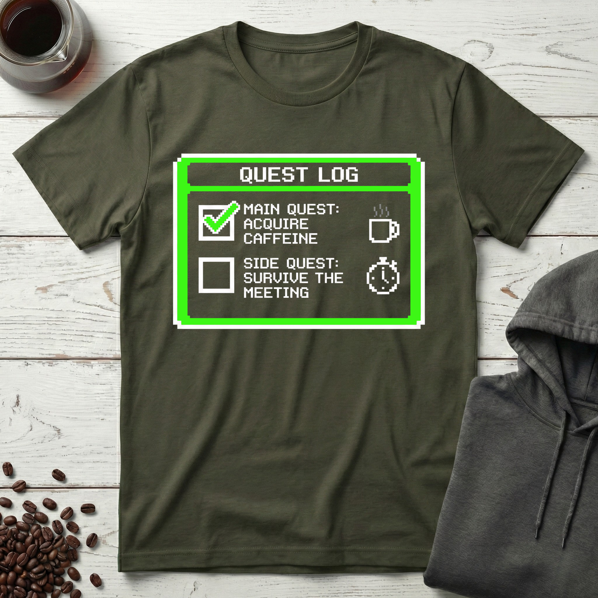 Quest Log Main Quest Acquire Caffeine Gaming T-Shirt