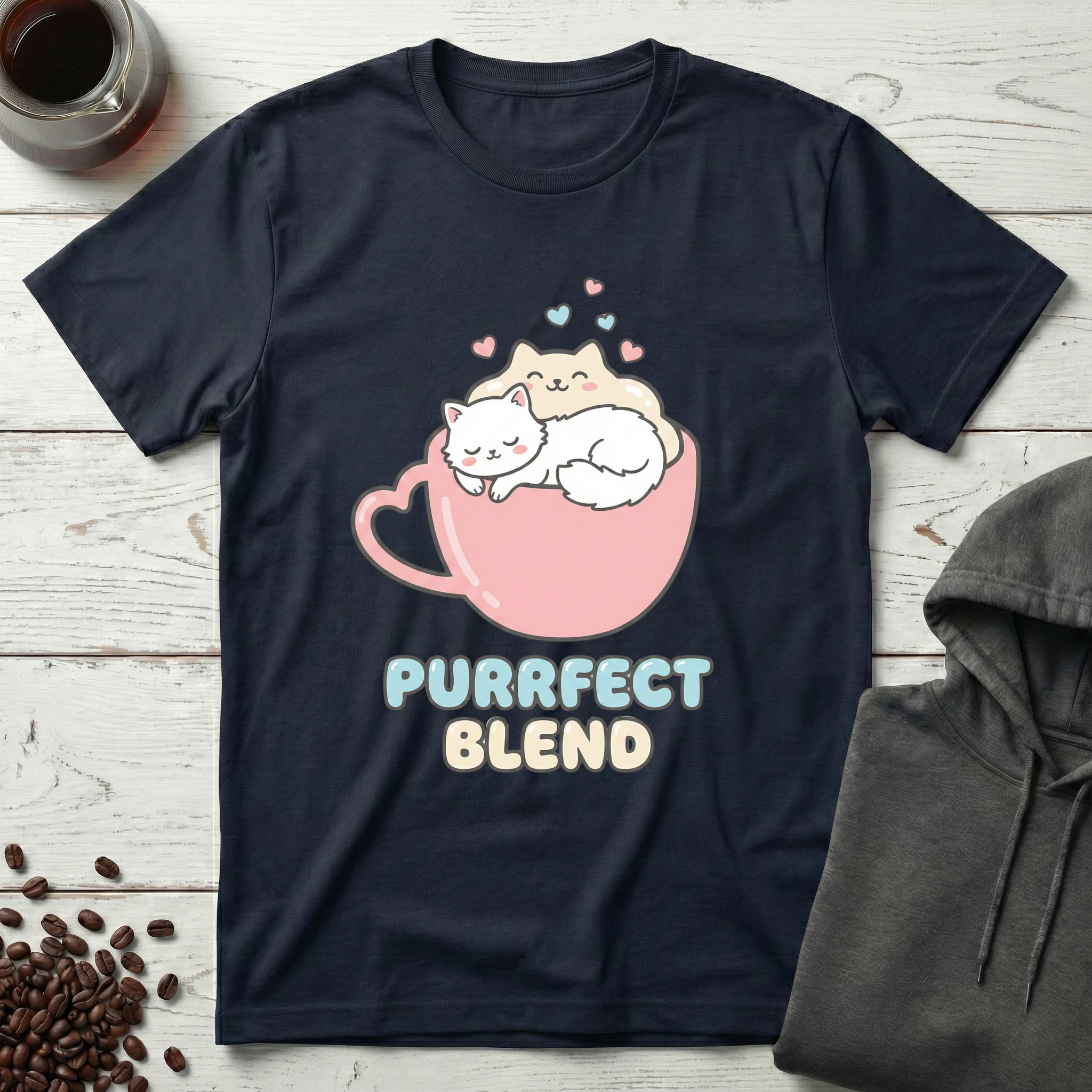 Purrfect Blend Cute Cats in Coffee Cup T-Shirt