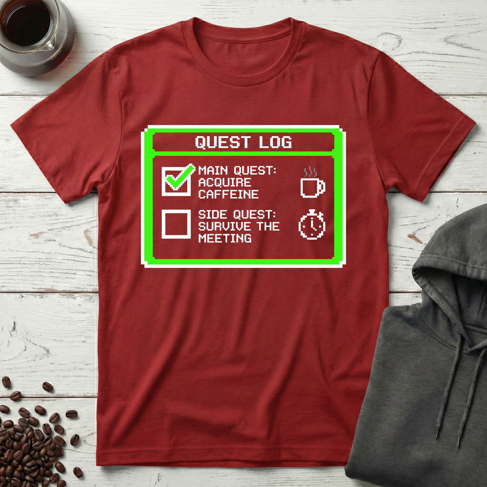 Quest Log Main Quest Acquire Caffeine Gaming T-Shirt