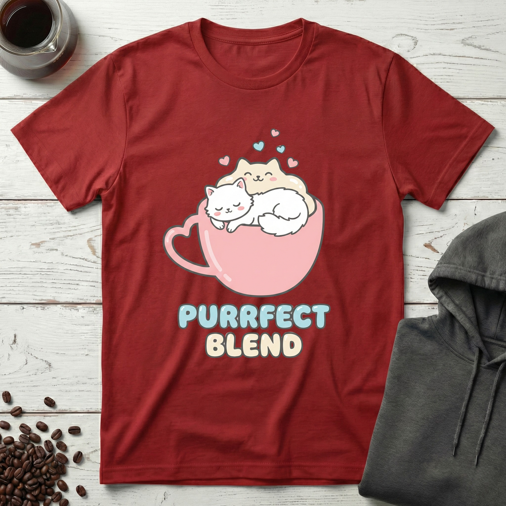 Purrfect Blend Cute Cats in Coffee Cup T-Shirt