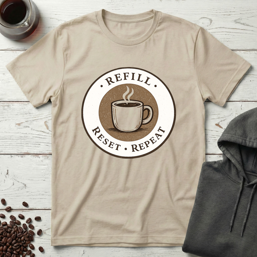 Refill Reset Repeat Coffee Cycle Badge T-Shirt