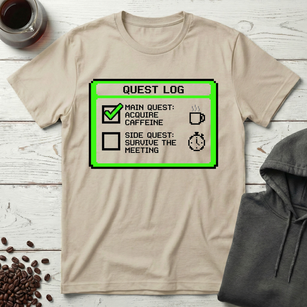 Quest Log Main Quest Acquire Caffeine Gaming T-Shirt