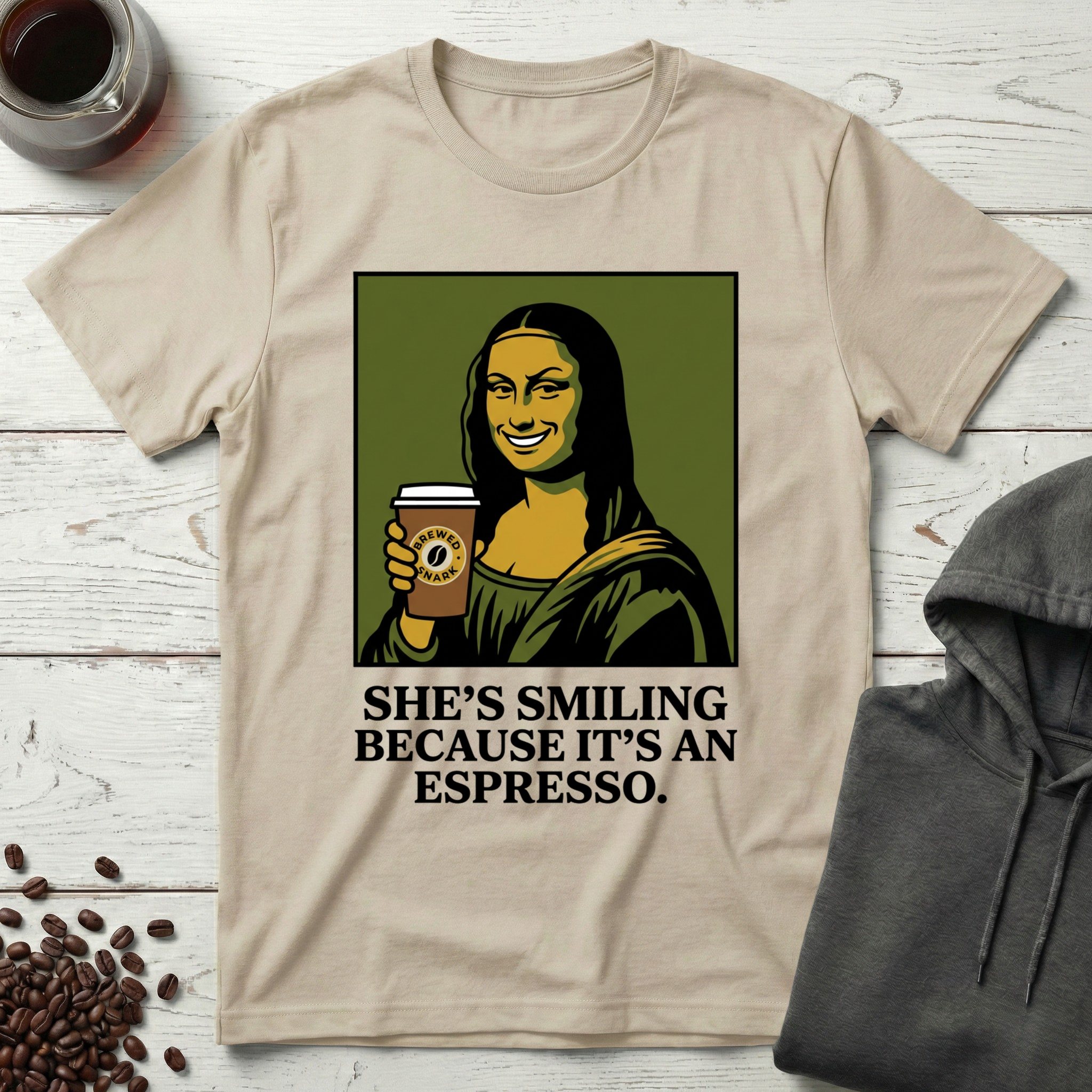 She's Smiling Because It's an Espresso Mona Lisa T-Shirt