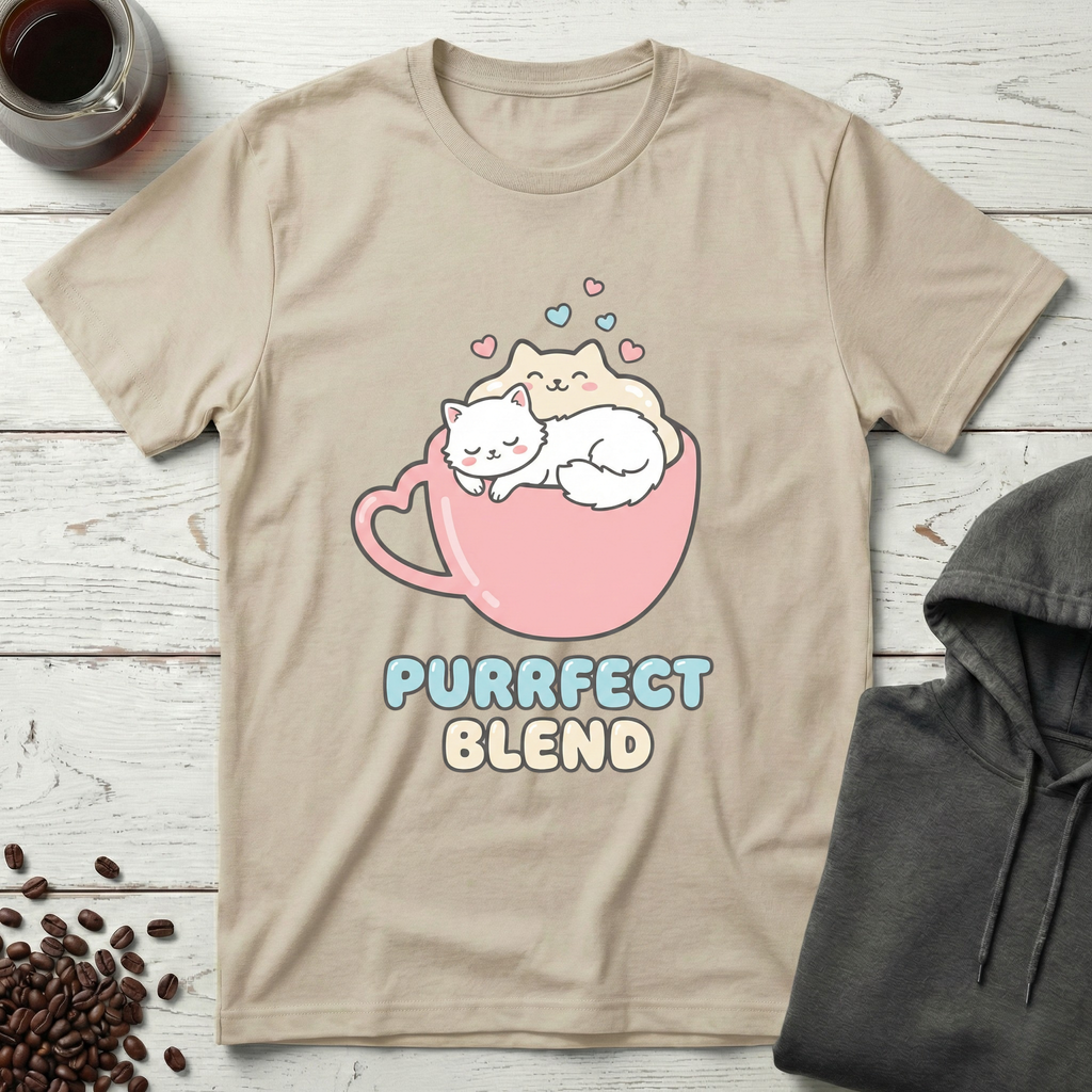 Purrfect Blend Cute Cats in Coffee Cup T-Shirt