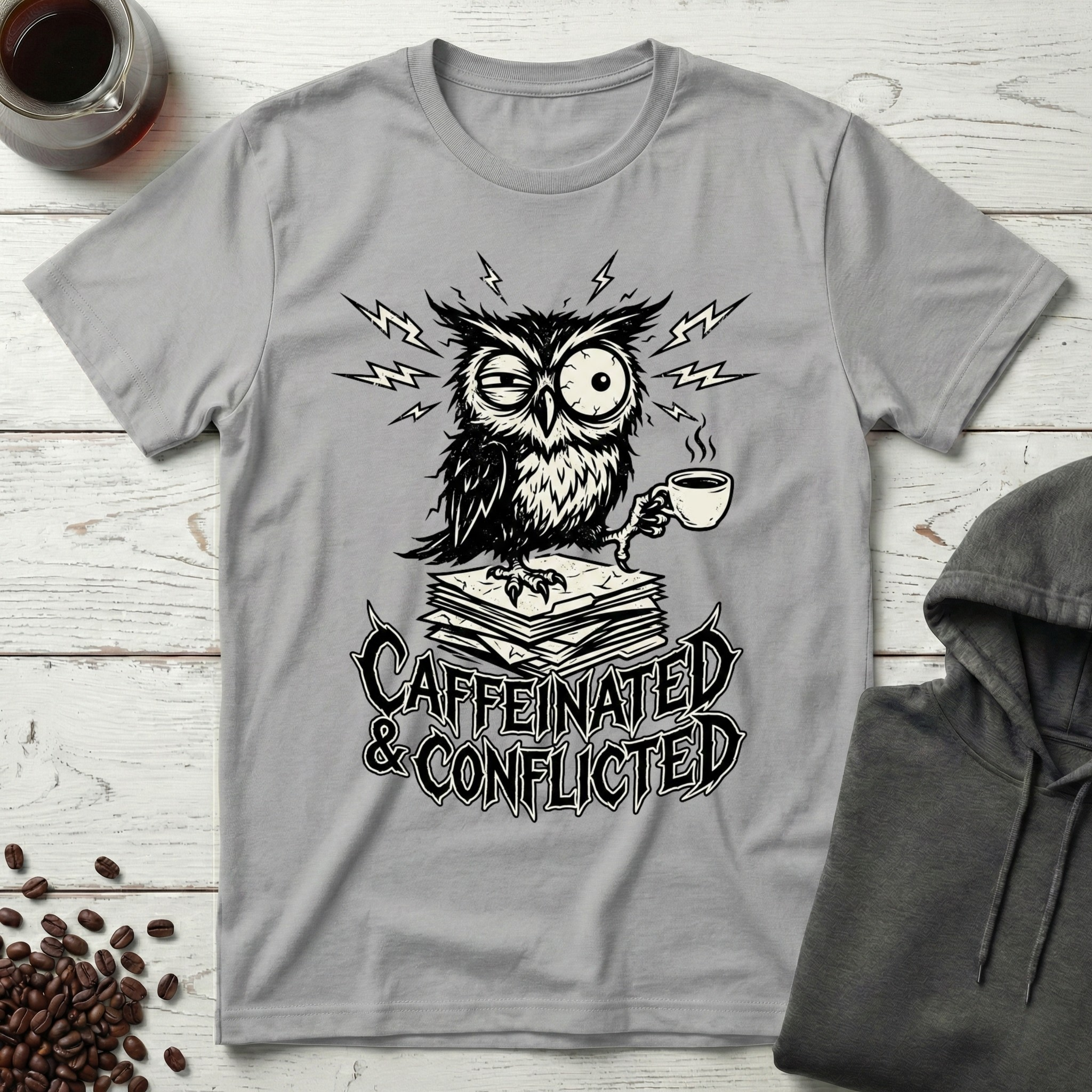 Caffeinated and Conflicted Owl T-Shirt