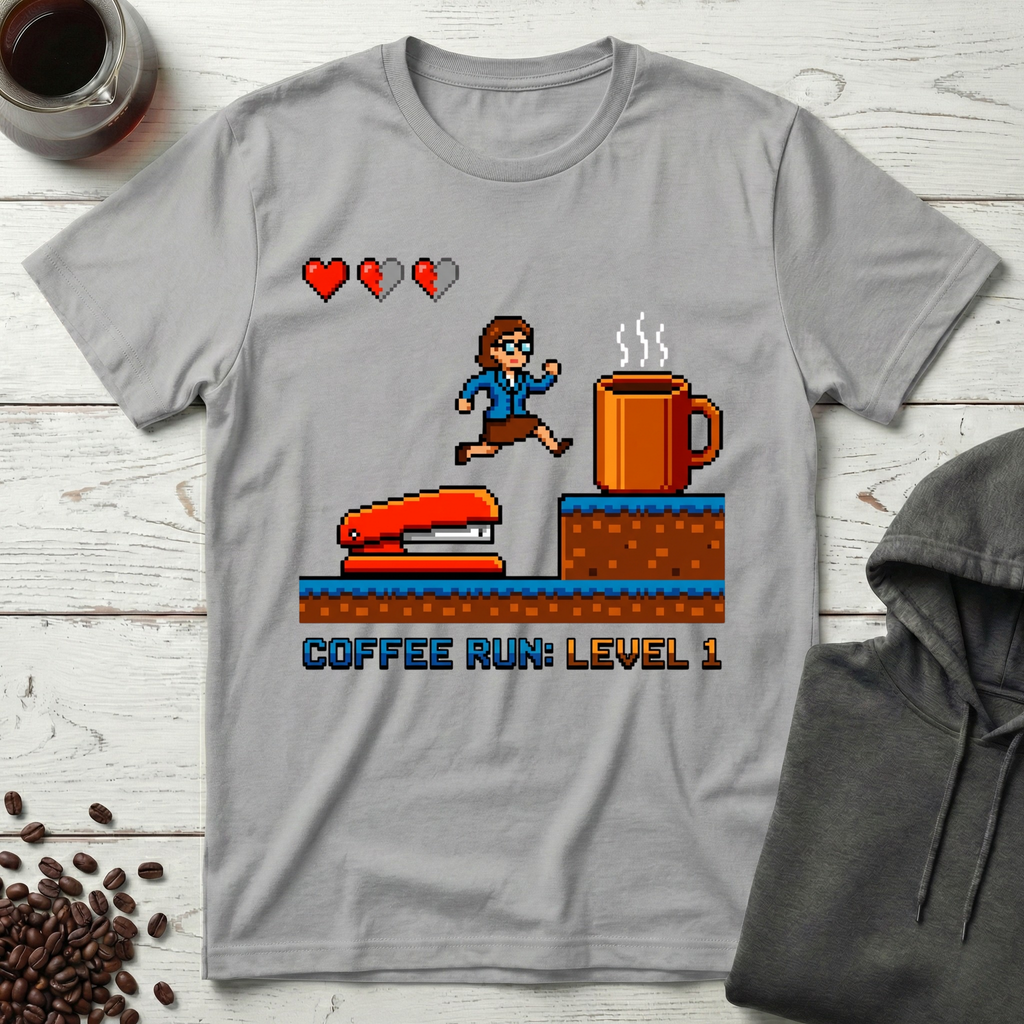 Morning Coffee Quest Arcade T-Shirt