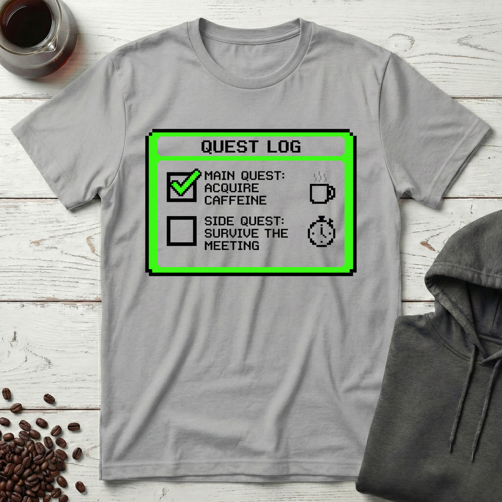 Quest Log Main Quest Acquire Caffeine Gaming T-Shirt