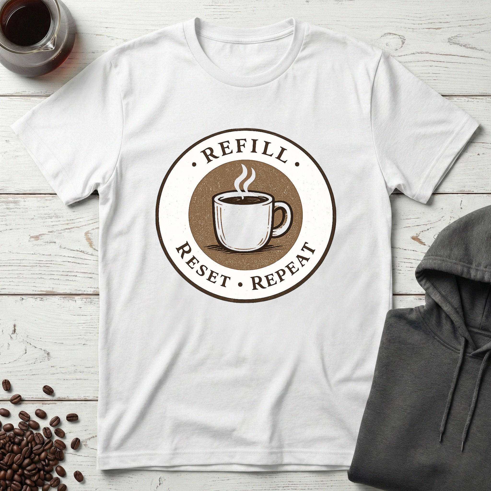 Refill Reset Repeat Coffee Cycle Badge T-Shirt