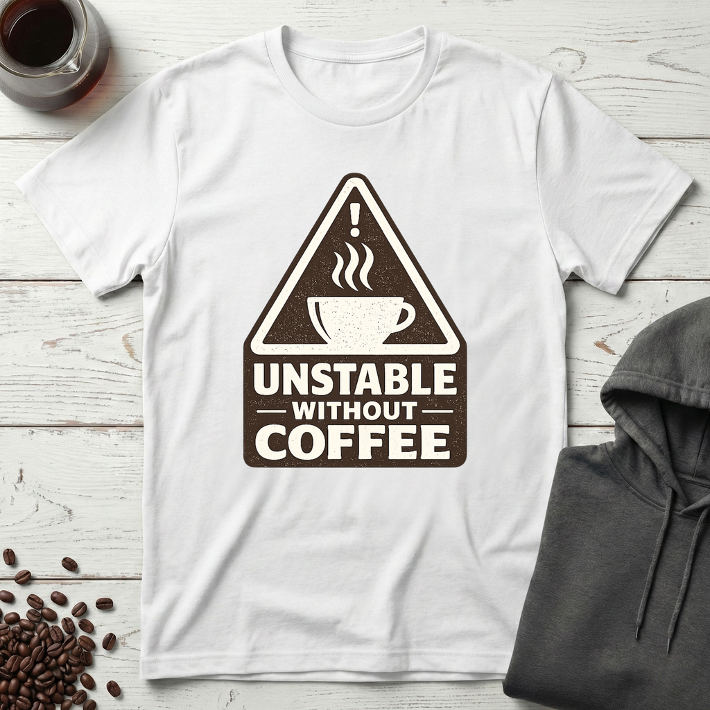 Unstable Without Coffee Warning Sign T-Shirt
