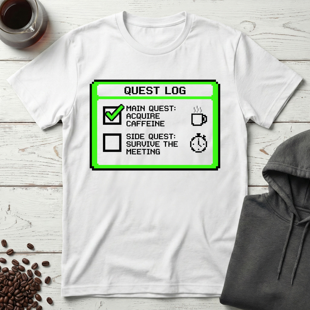 Quest Log Main Quest Acquire Caffeine Gaming T-Shirt