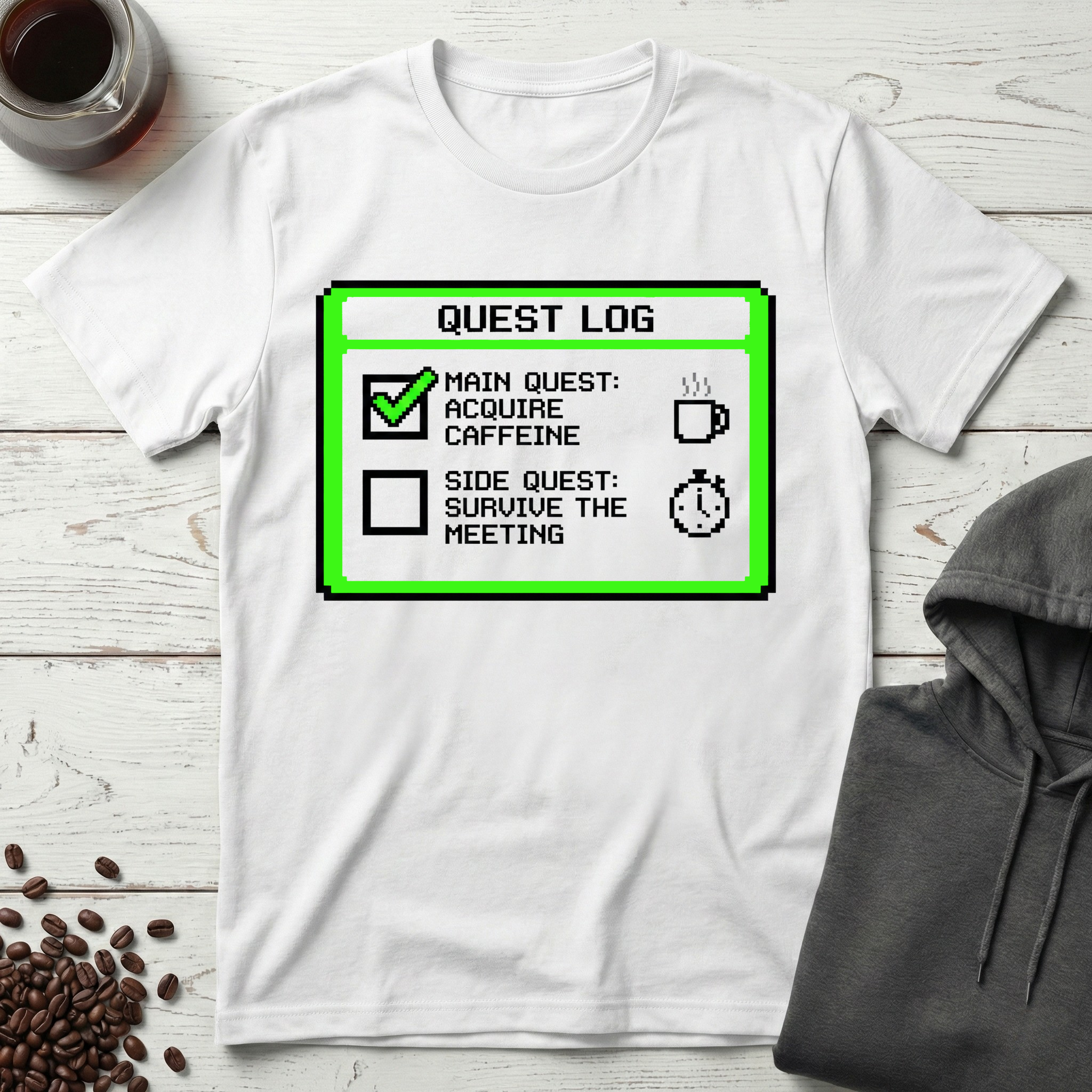 Quest Log Main Quest Acquire Caffeine Gaming T-Shirt
