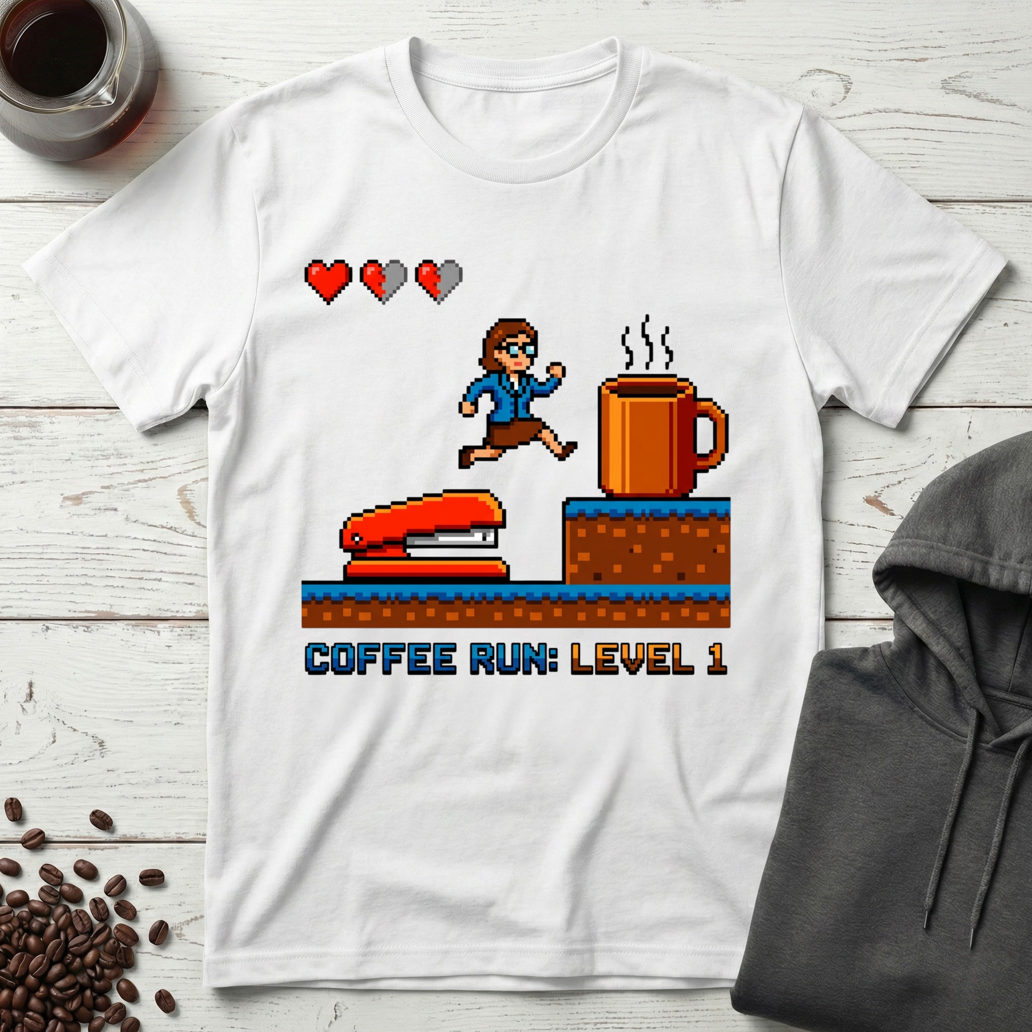 Morning Coffee Quest Arcade T-Shirt